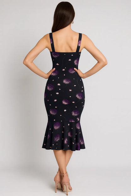 Black viscose tango dress with abstract animal print