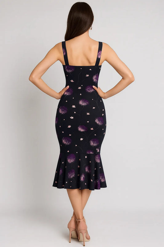 Black viscose tango dress with abstract animal print