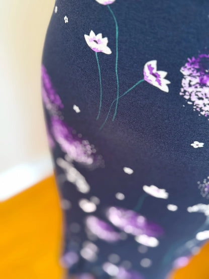 Midnight Floral Tango Dress with Flared Hem