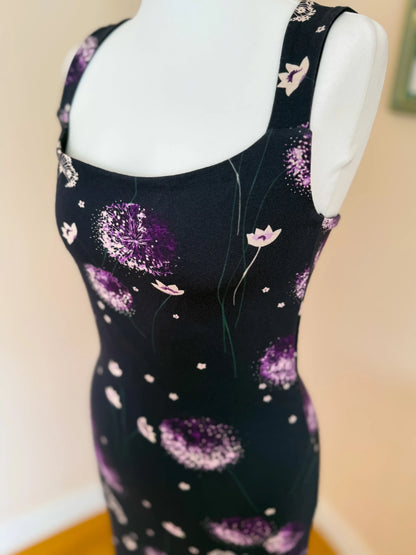 Midnight Floral Tango Dress with Flared Hem