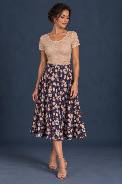 Blue Silky Jersey A-Line Tango Skirt