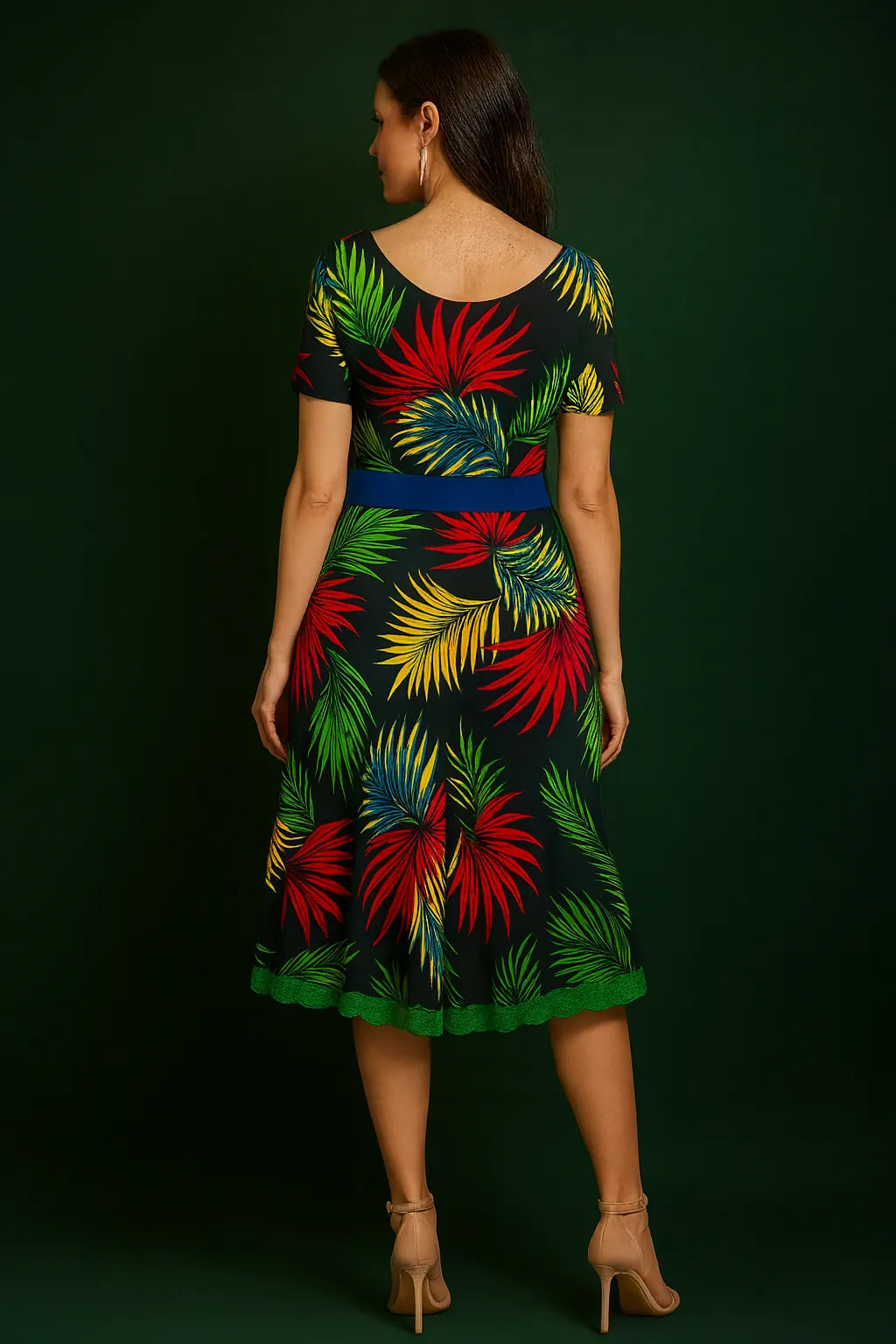 Tropical print tango dress in silky jersey with lace hem