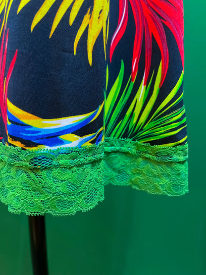 Tropical print tango dress in silky jersey with lace hem