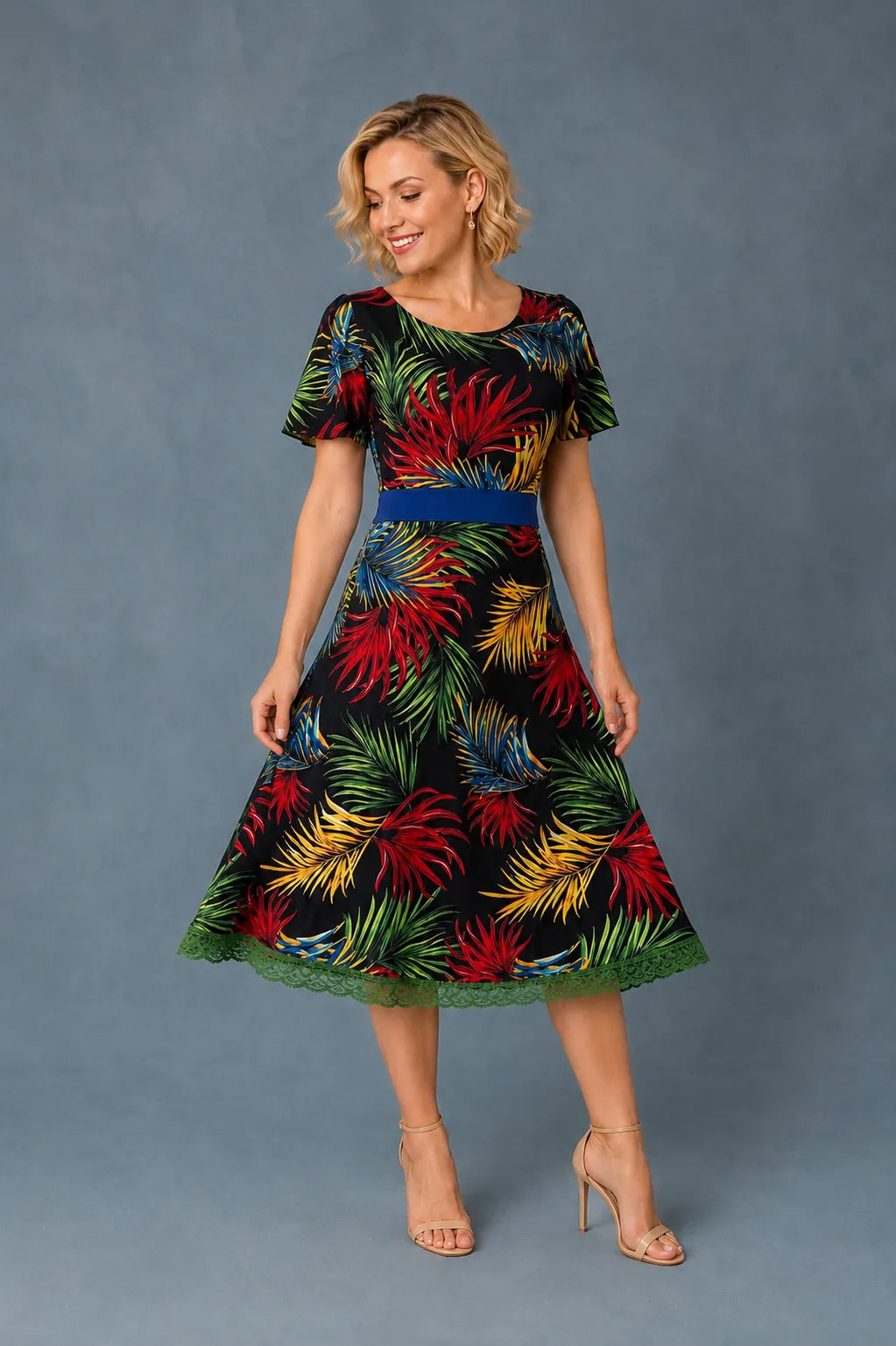 Tropical Tango Dress with Lace Hem