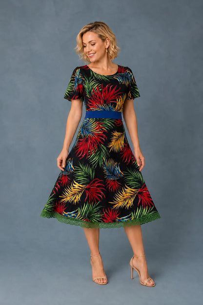 Tropical Tango Dress with Lace Hem
