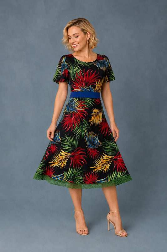 Tropical Tango Dress with Lace Hem