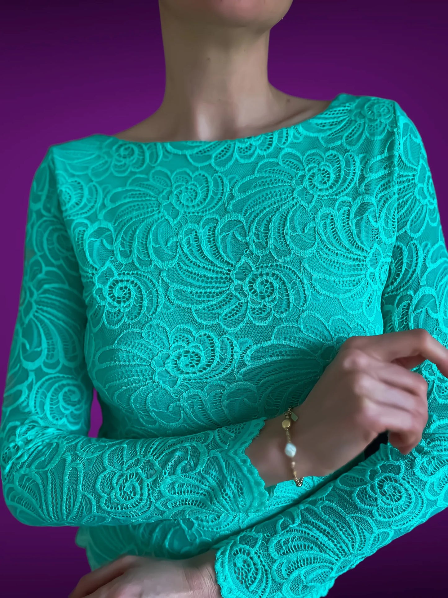 Haut de tango en dentelle Tiffany à manches longues et doublure en jersey