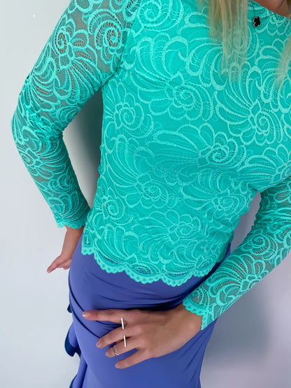 Haut de tango en dentelle Tiffany à manches longues et doublure en jersey