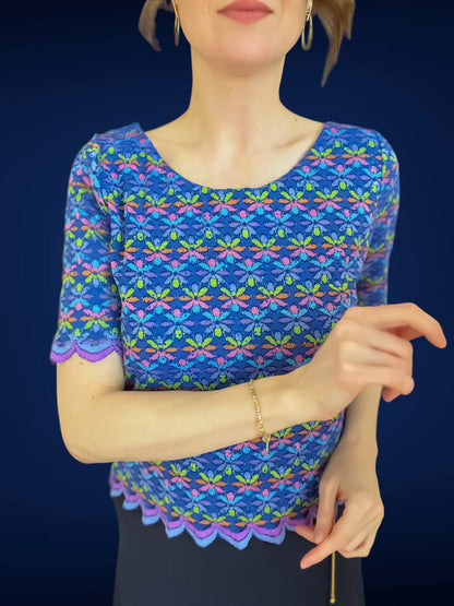 Shimmering lace tango top with scalloped edges