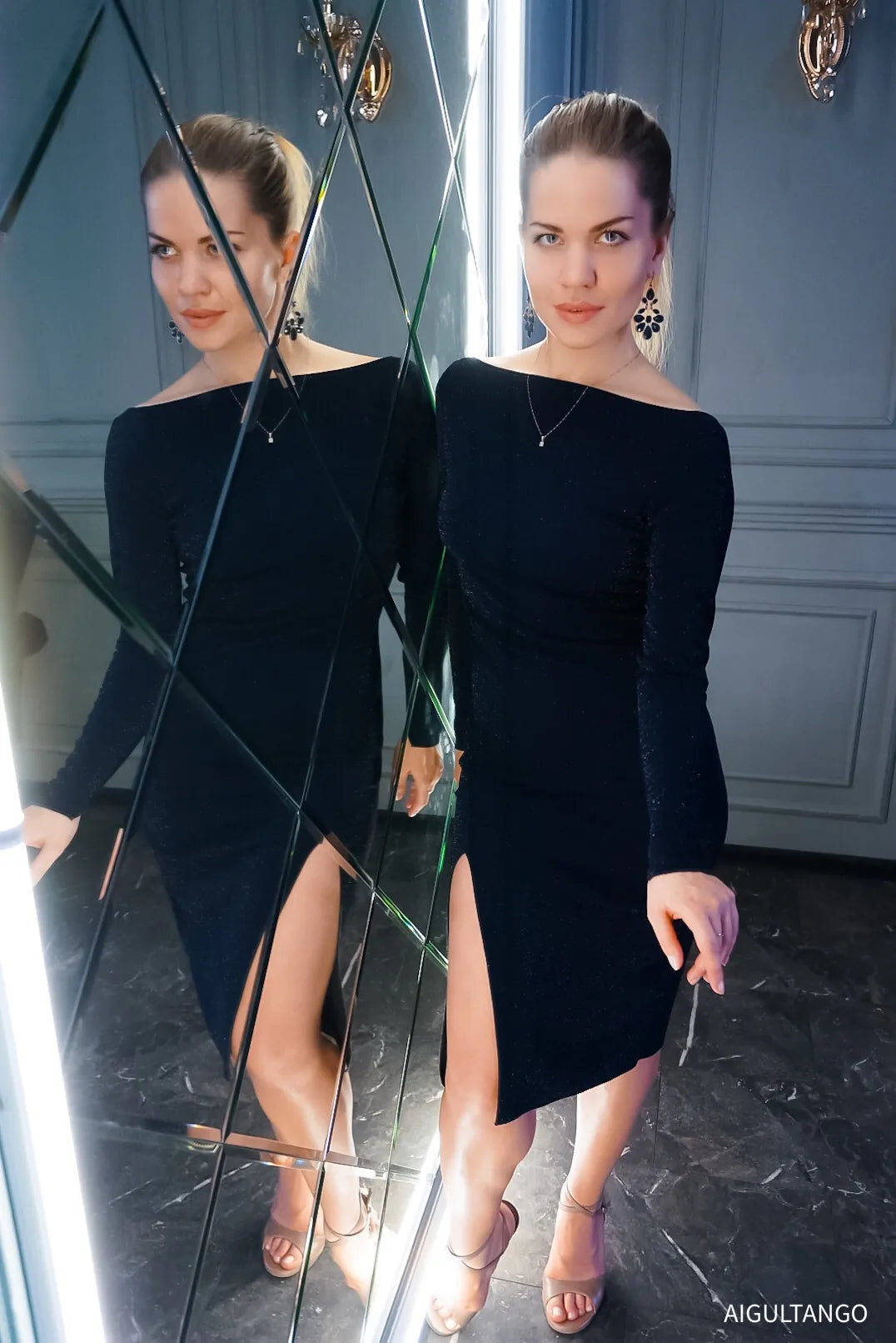 Classic black tango dress with alluring back neckline