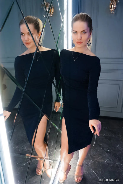 Classic black tango dress with alluring back neckline