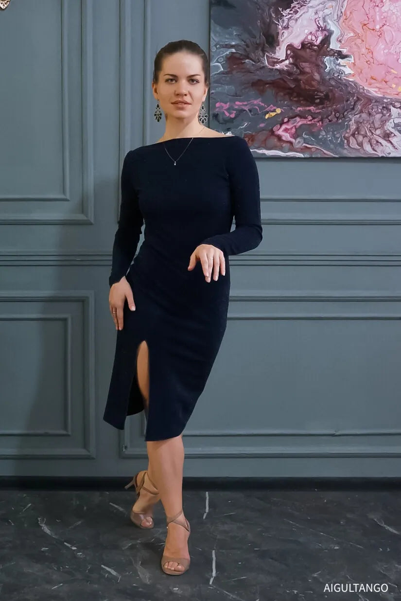 Classic black tango dress with alluring back neckline