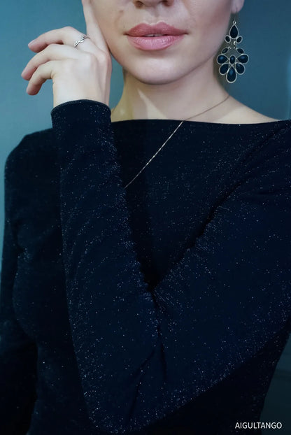 Classic black tango dress with alluring back neckline