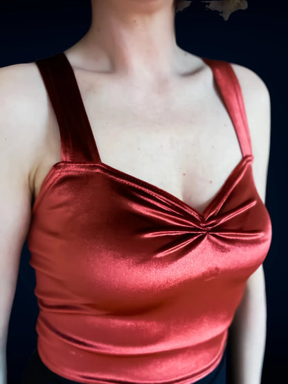 Velvet tango top with wide straps and optional bust gathers
