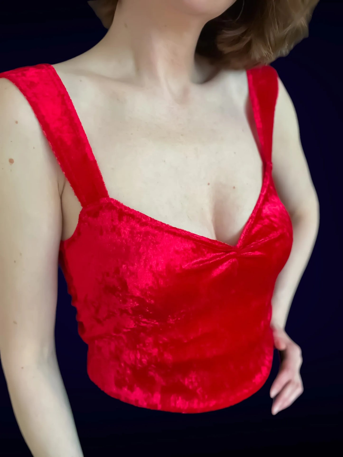 Velvet tango top with wide straps and optional bust gathers