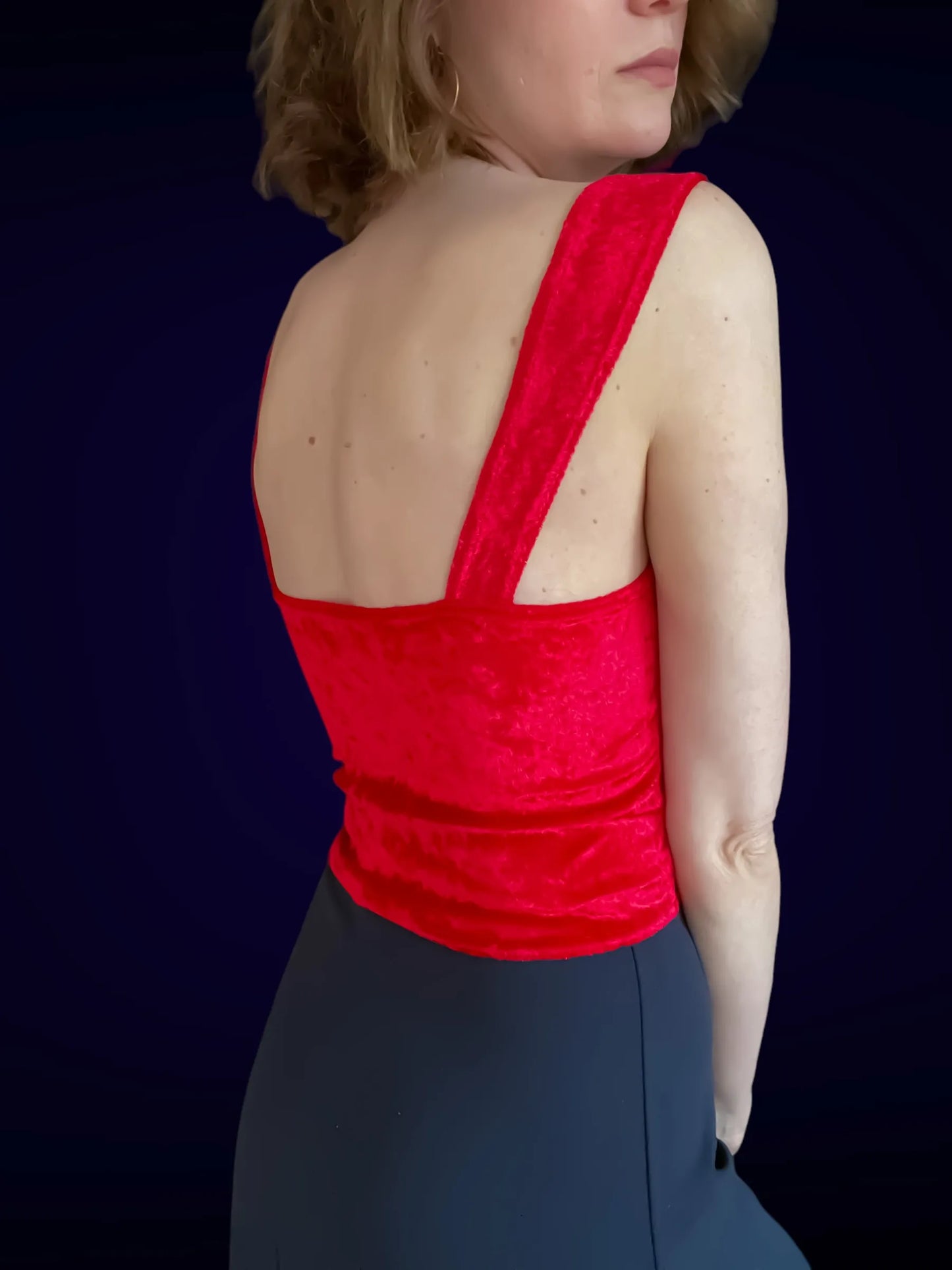 Velvet tango top with wide straps and optional bust gathers