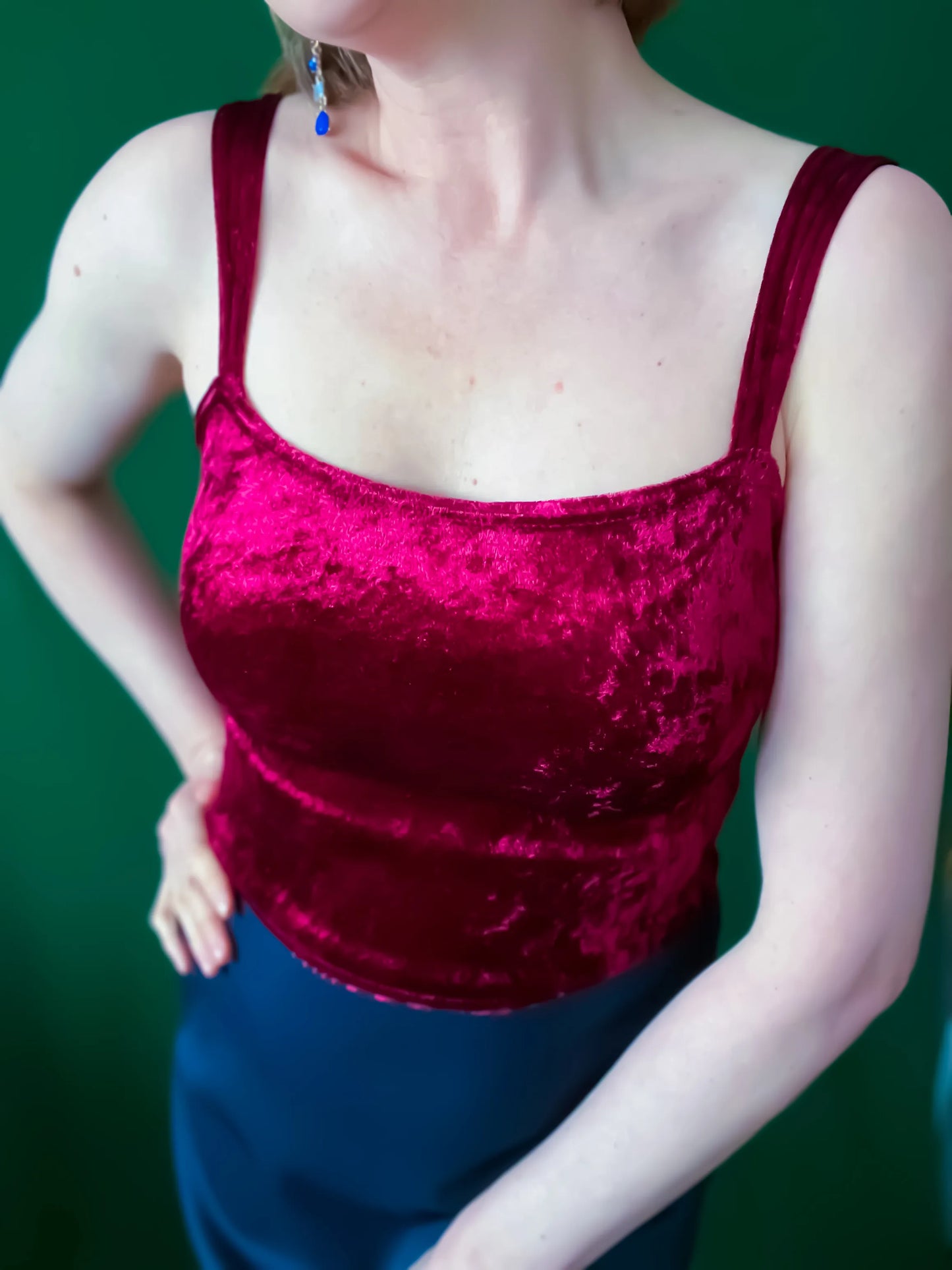 Velvet tango top with wide straps and optional bust gathers