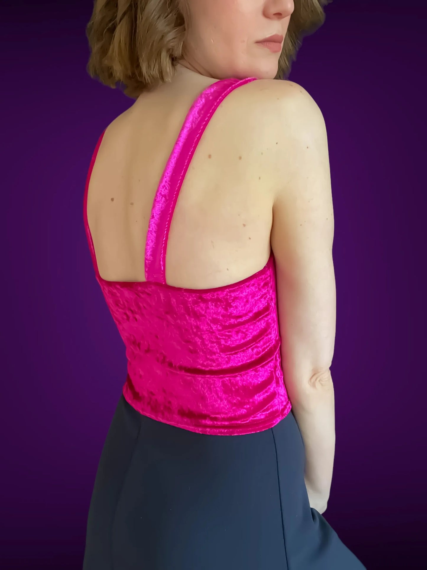 Velvet tango top with wide straps and optional bust gathers