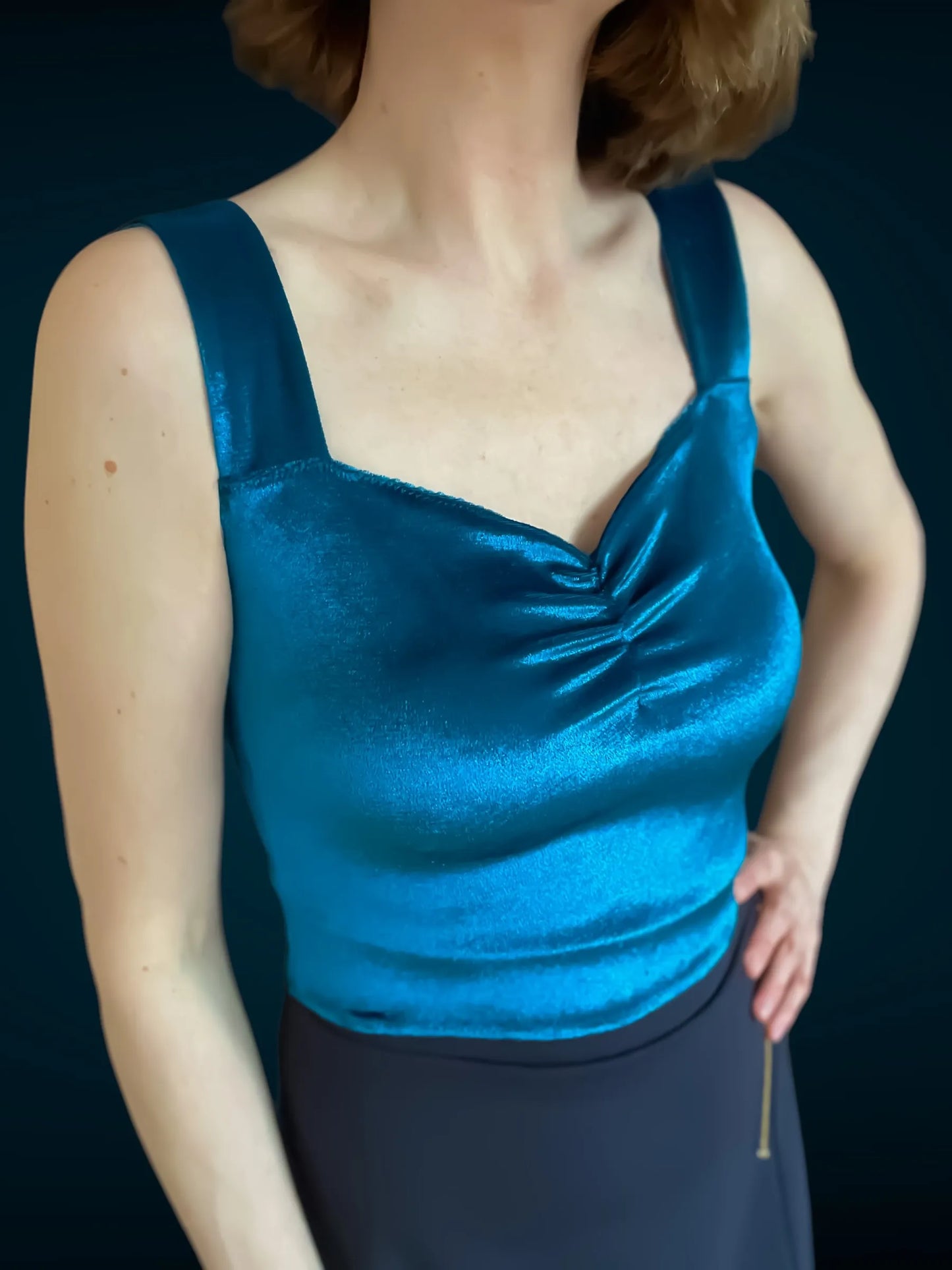 Velvet tango top with wide straps and optional bust gathers