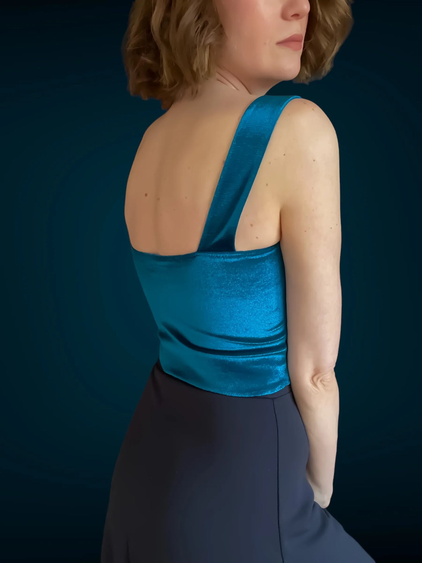 Velvet tango top with wide straps and optional bust gathers