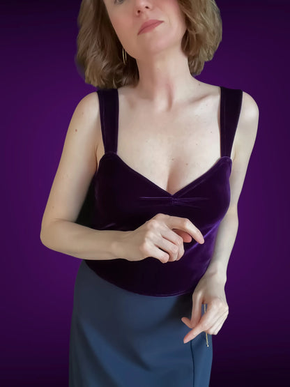 Velvet tango top with wide straps and optional bust gathers
