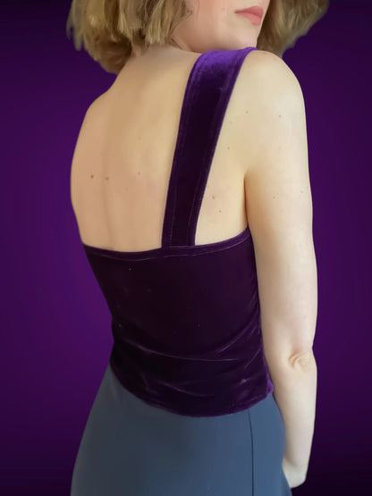 Velvet tango top with wide straps and optional bust gathers
