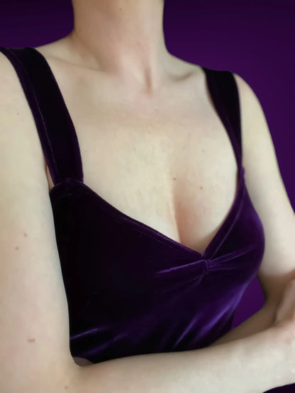 Velvet tango top with wide straps and optional bust gathers