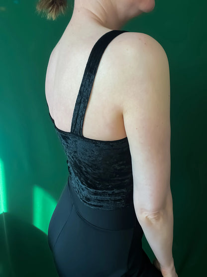 Velvet tango top with wide straps and optional bust gathers
