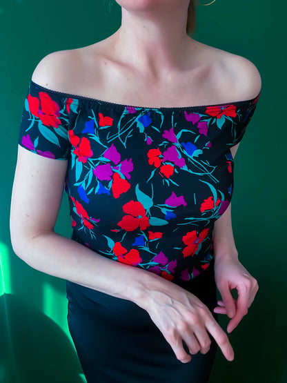 Floral viscose tango top with off-shoulder design