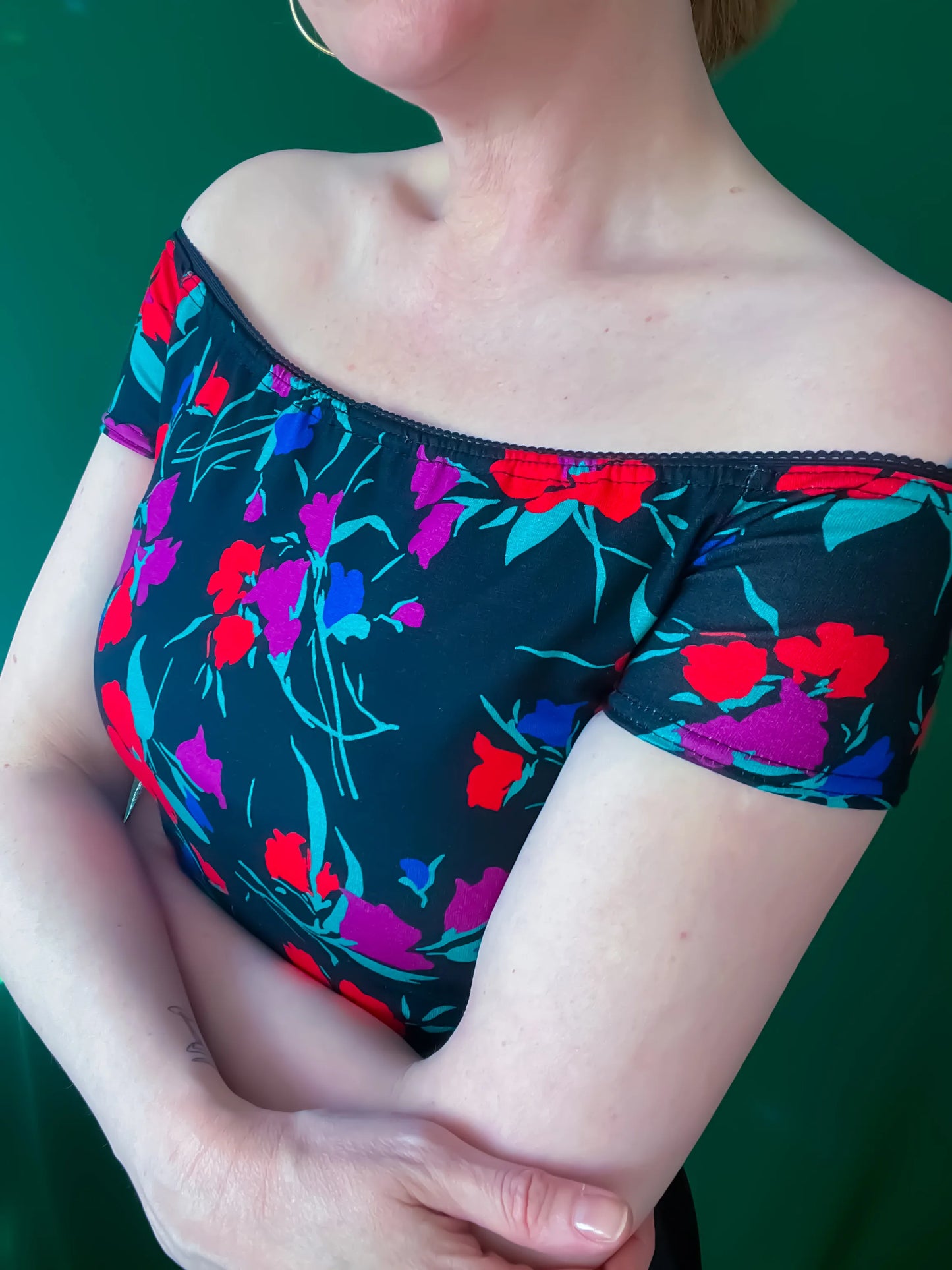 Floral viscose tango top with off-shoulder design