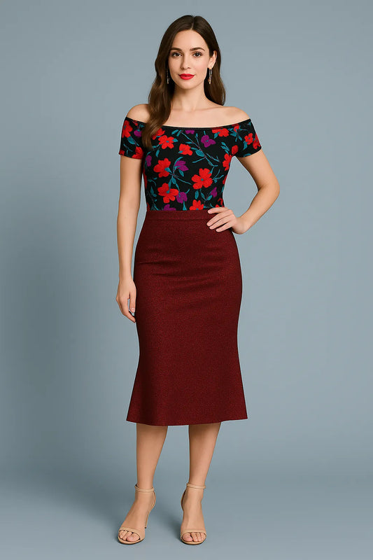 Floral viscose tango top with off-shoulder design