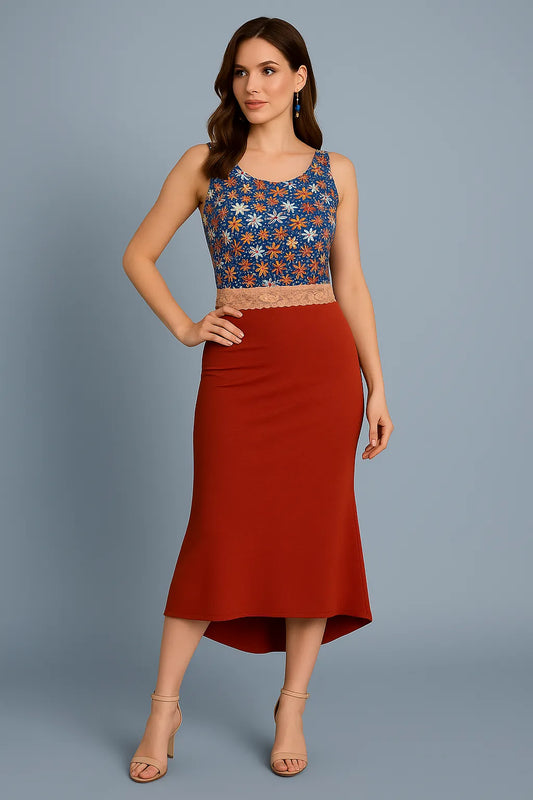 Floral tango top in silky jersey with lace hem - one of a kind