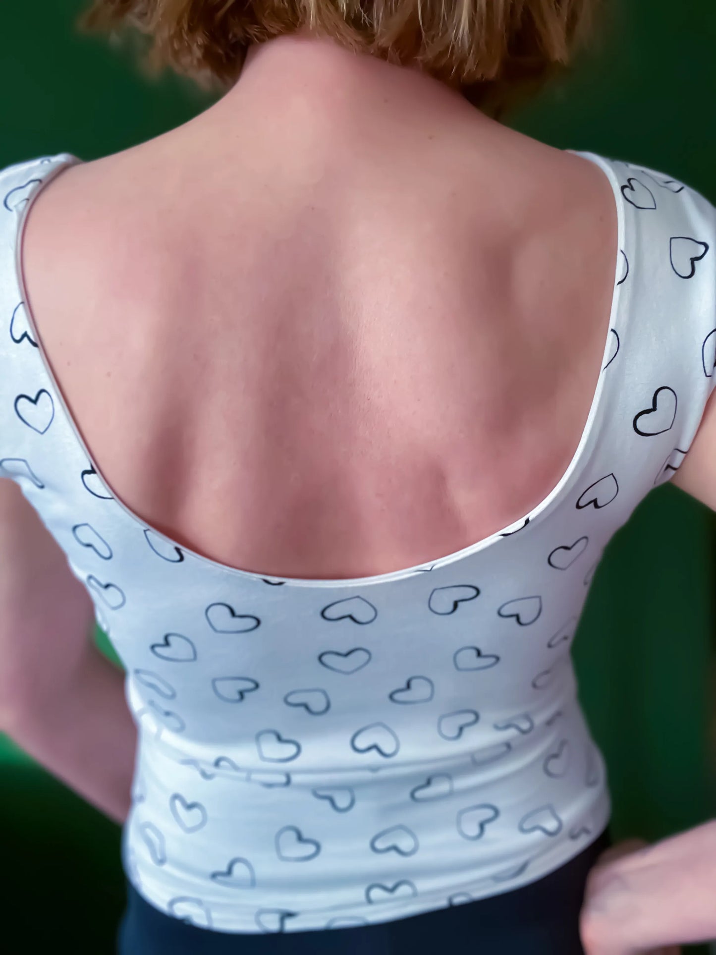 White viscose tango top with heart print - one of a kind