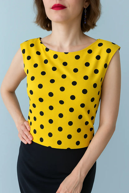 Yellow polka dot tango top in crash viscose