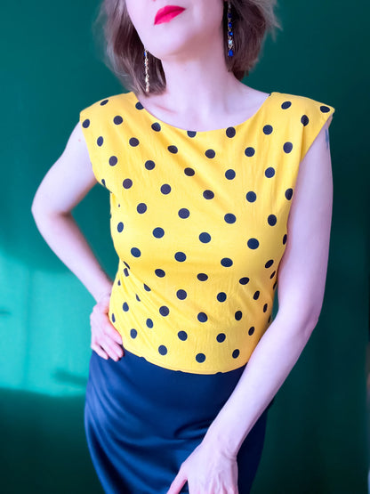 Yellow polka dot tango top in crash viscose