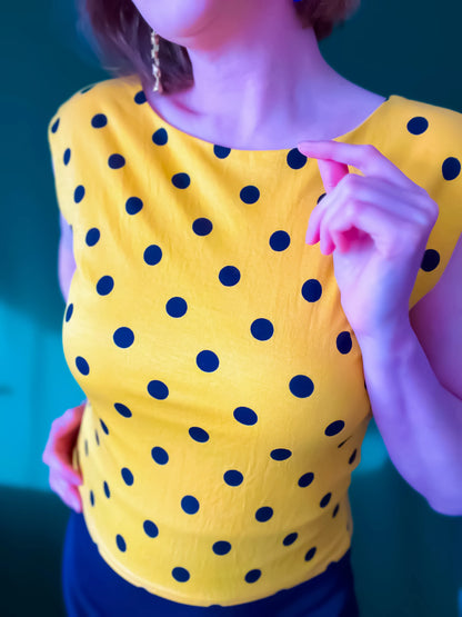 Yellow polka dot tango top in crash viscose