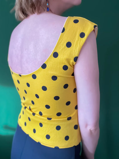 Yellow polka dot tango top in crash viscose