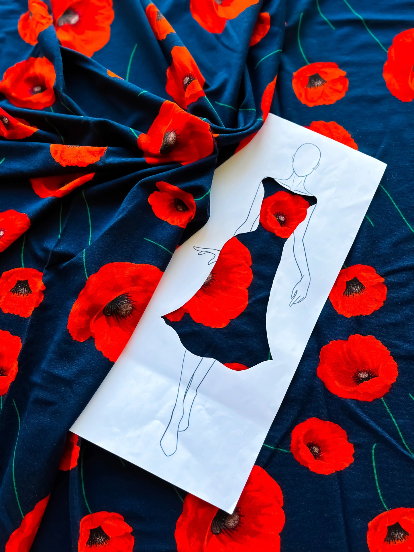 Navy viscose tango top with red poppies - one of a kind