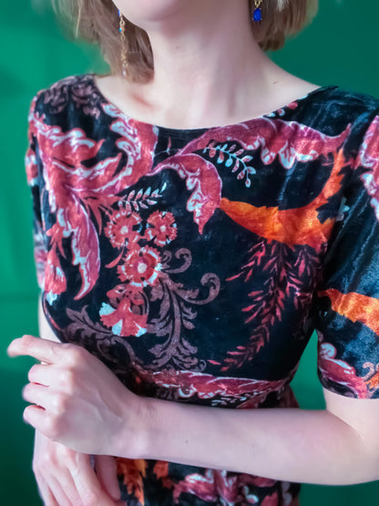Velvet printed tango top with peplum - one of a kind