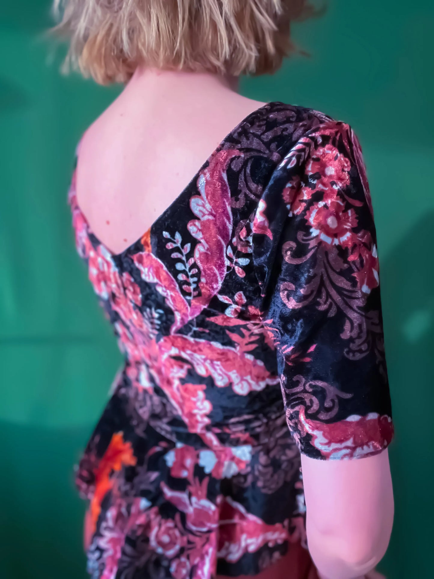 Velvet printed tango top with peplum - one of a kind