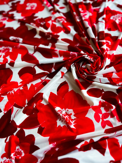 Red-and-white floral tango top with open back