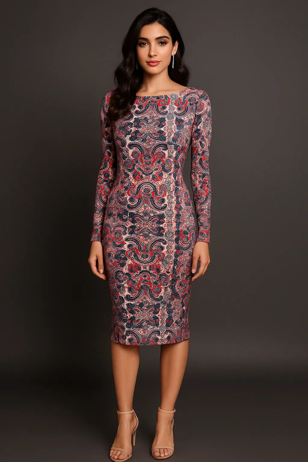 Elegant knit tango dress with deep v-back and knot detail