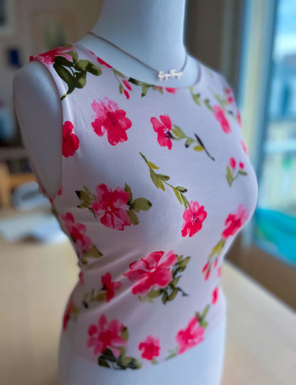 Floral tango top with open back and cross strap detail