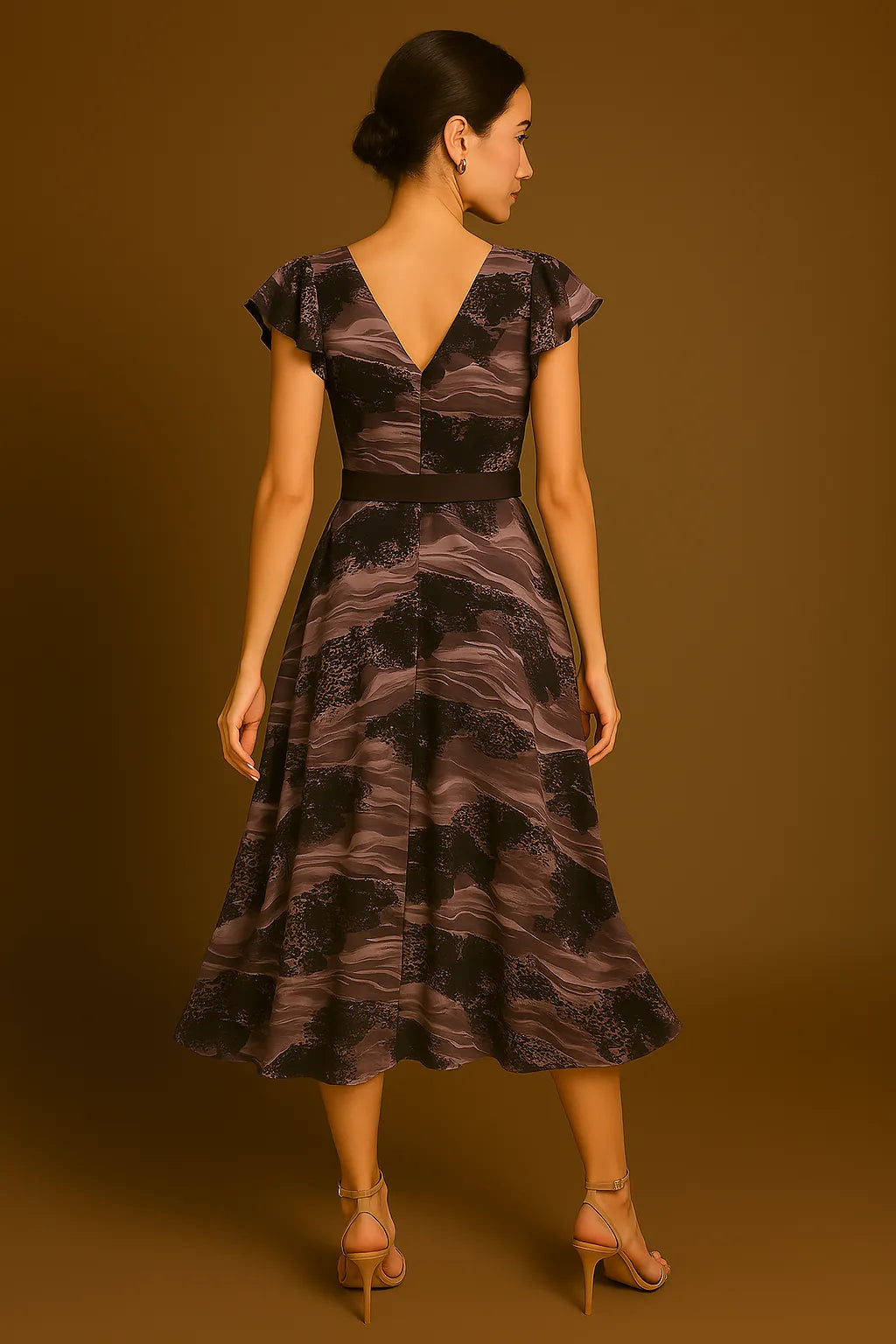 Graceful jersey tango dress with front slit and belt detail