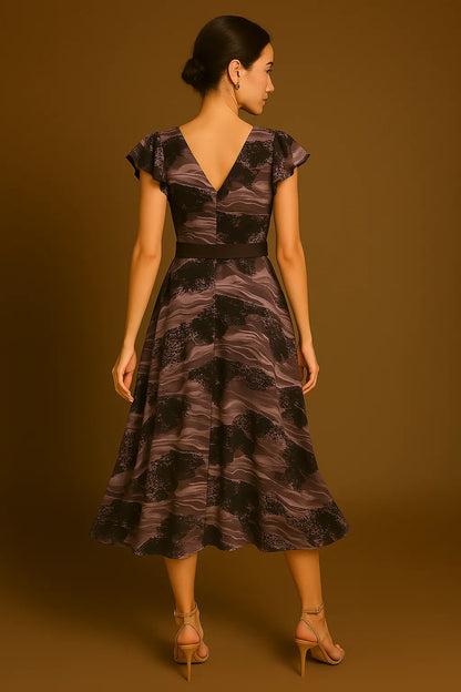 Graceful jersey tango dress with front slit and belt detail