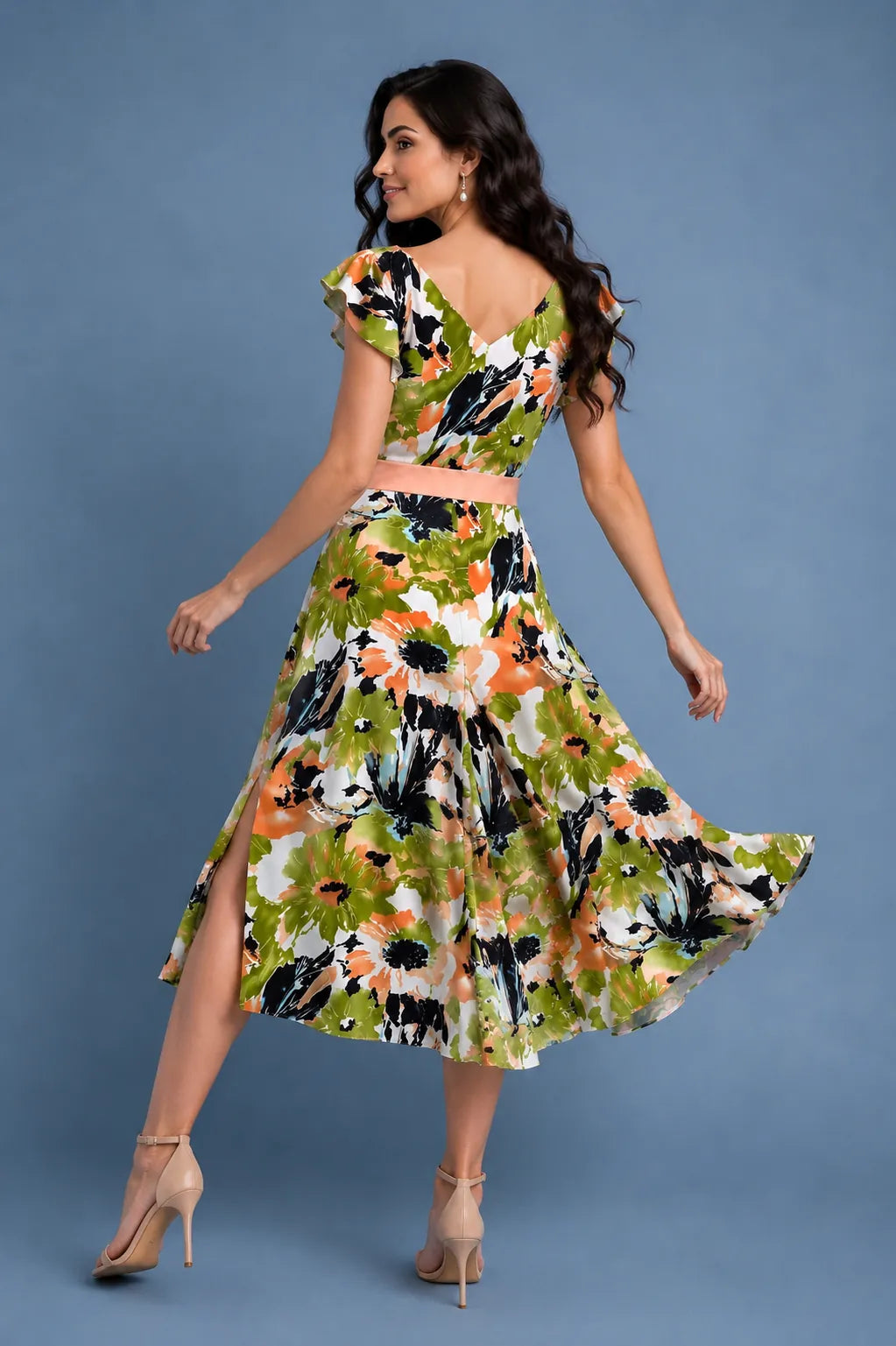 Floral Tango Dress with Flowing Skirt