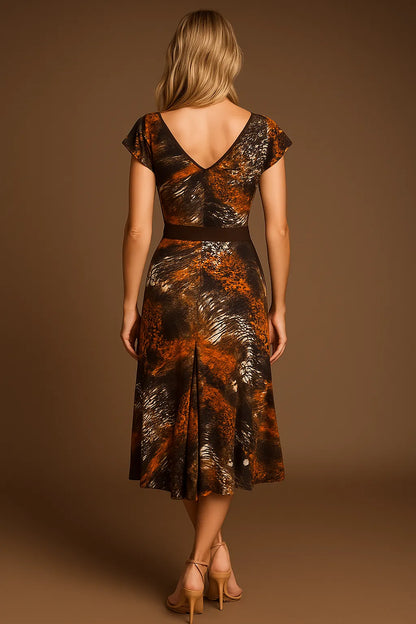 Charming lined tango gown with flutter sleeves and slit