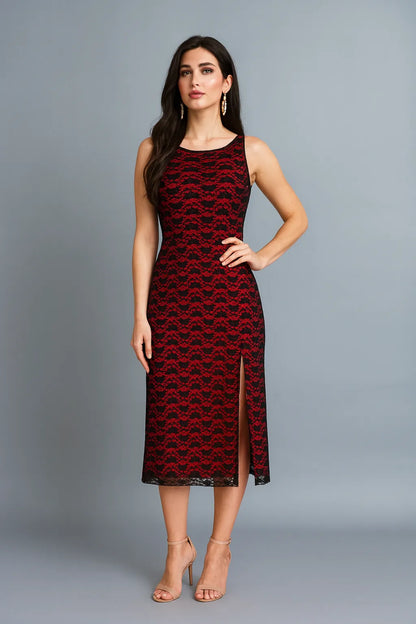 Black lace tango dress with bold red lining and back cut-out