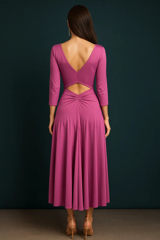 Cold rose tango dress with shimmering waist embroidery