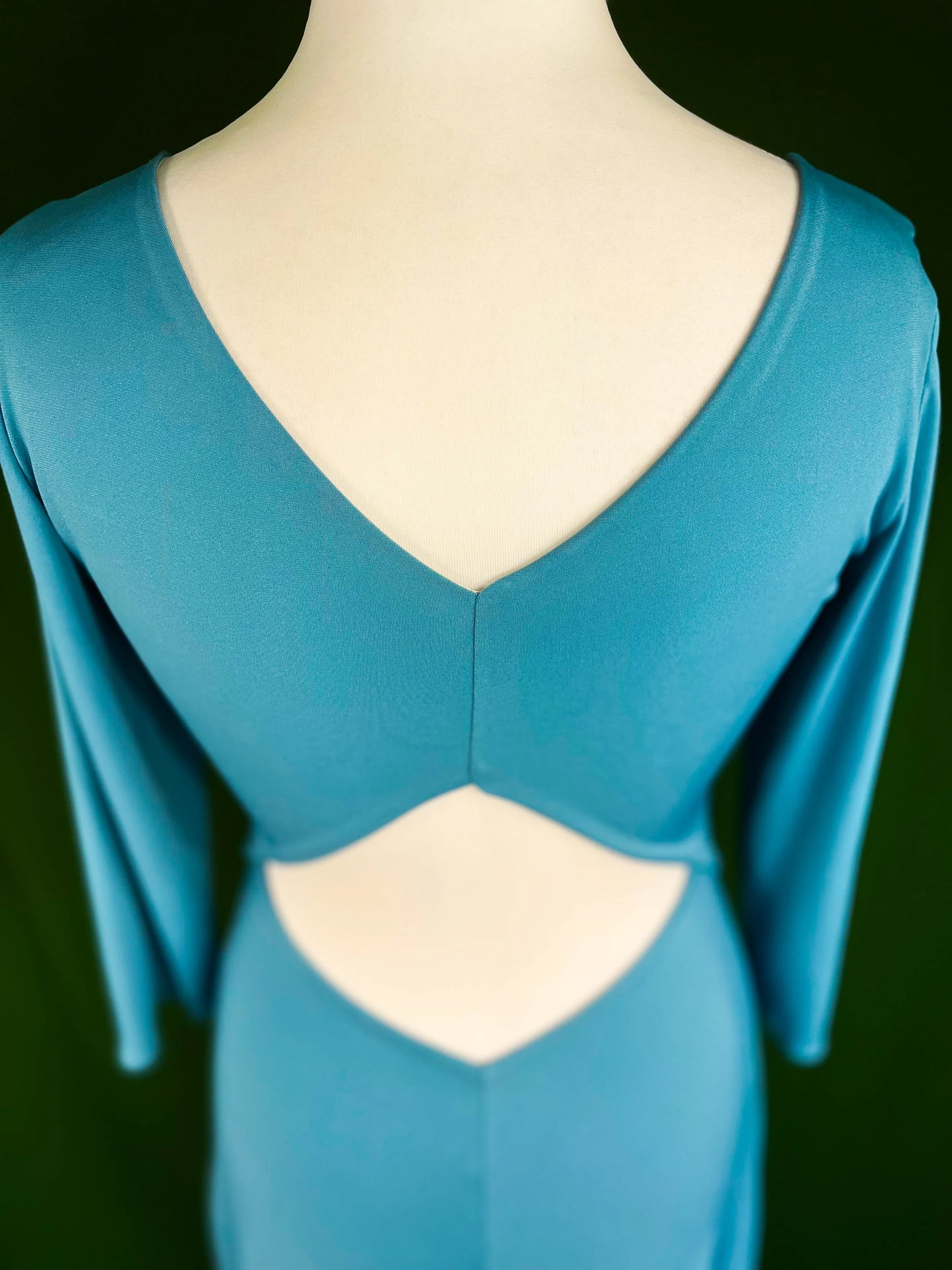 Refined blue tango dress with flowing godet back